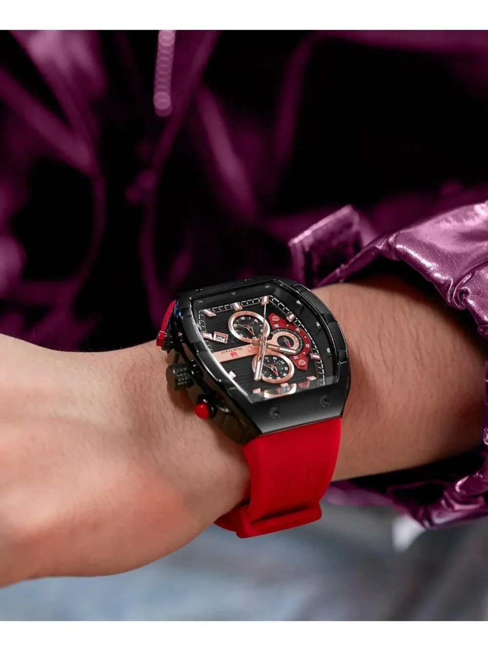 Men's Red Original Analog Quartz Waterproof Sport Fashion Unique Casual Watch
